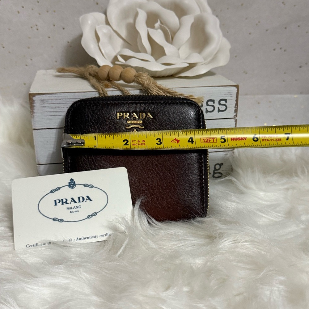 Vintage Prada Dark Brown Leather Wallet with Gold Logo - Picture 3 of 14